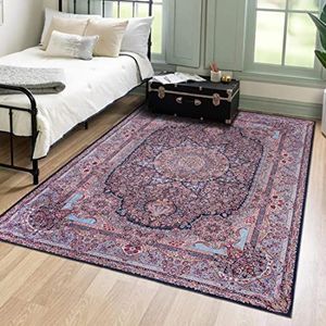 Mazovia Vloerkleed Vintage - Tapijt Kortstondig Pooltje - Tapijten Oriëntaals Vintage Patroon - Tapijt Woonkamer, Slaapkamer, Eetkamer - OEKO-TEX Carpet - Rug 140x200 cm - Rosa Roze