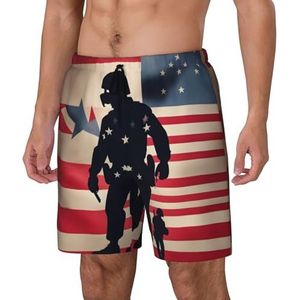 Yyoretp Heren US Military Soldiers Patriottic Memorial Day Print Hawaiiaanse zwembroek sneldrogende strandshorts met mesh voering en zakken, Zwart, M