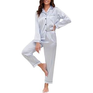 Pyjama Dames Satijnen Pyjama Set met knoopsluiting, Tweedelige Zijden Pyjama Voor Dames, V-hals Zachte Zijden Pyjama Nachtkleding, Loungewear Voor Alle Seizoenen