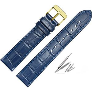 leer vervangingsbanden, horloges Donkerblauw Klassiek echt leer for merkpolsband 18 mm 20 mm 22 mm Band met roestvrijstalen sluiting (Kleur: Blauw goud, Maat: 12 mm) (Size : Blue Gold)