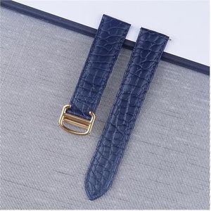 Jeniko Krokodillenleer Horlogeband Compatibel Met Cartier Tank London Solo Mannen Vrouwen Lederen Horlogeband 16mm 17mm 18mm 19mm 20mm (Color : Royal blue gold, Size : 14)