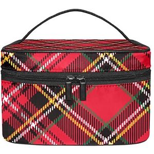 Rode Geruite Make-up Organizer Bag, Reizen Make-up Tas Organizer Case Draagbare Cosmetische Tas voor Vrouwen en Meisjes Toiletartikelen, Meerkleurig, 22.5x15x13.8cm/8.9x5.9x5.4in