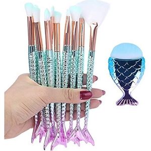 Eljjhah Make-up Borstels Kit Natuurlijk Tool Mermai Potlood Cosmetica Foundation Kunstenaar Zeemeermin Markeerstift Gezicht Set Van Bronzer Oogschaduw Lip (Handvat Kleur: 11 stuks)