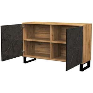 BDW - Commode met 2 deuren - 120 cm breed, 88 cm hoog - Artisan-eiken/zwarte stenen kast, sideboard, multifunctioneel, schoenenkast, ladekast, archiefkast - woonkamer, slaapkamer, industrieel