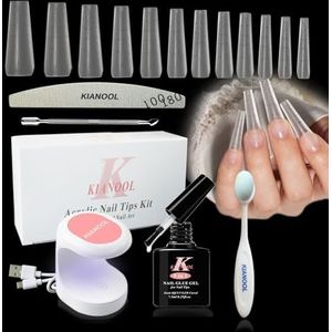 Nagel Tip en Lijm Set, 420 stuks Nagel Tip met Richtlijnen Nep Nagel Tips Nagel Gel Kit, 5 in 1 Nagel Lijm Halve dekking Nagel Tip Druk Op, UV Nagel Lamp, 12 Maten Nagel Kunst DIY Kit