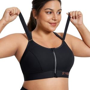 SYROKAN Sport BH Vrouwen Sterke Ondersteuning Wired BH's Voorsluiting Gewatteerd Non-wired Goede Ondersteuning zwart 90E
