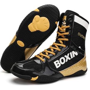 Hiuzylqx Hoge boksschoenen, heren worstelschoenen fitness sneakers grote maten,Black gold,36 EU