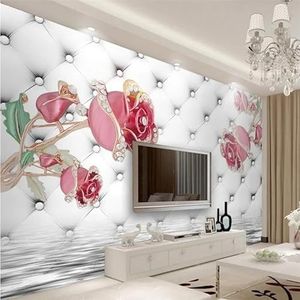 Luxe Roze Rozen Sieraden Softpack Geometrisch Modern 3d Behang In ReliëF Zijde Neutrale Tinten Materiaal Ideaal Voor Woonkamer Slaapkamer-350cm×256cm