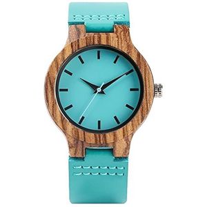 Handgemaakt Turquoise blauw hout horloge mode vrouwen quartz houten horloges moderne horloge dame lederen band klok geschenken Huwelijksgeschenken (Color : For Women)