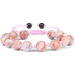 Armbanden 8mm roze kristal lava opaal natuursteen ronde kralen armbanden verstelbaar gevlochten touw compatibel met dames heren mode-feestsieraden Kleding, schoenen en sieraden (Color : NSB680)