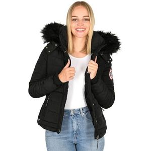 Navahoo B301 Warme winterjas voor dames, parka, gewatteerde korte jas, gevoerd, zwart, XL