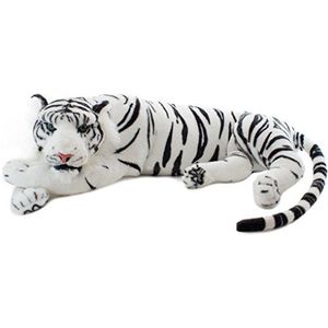 BRUBAKER Tijger Knuffel 60 cm - Liggend Levensechte Knuffel - Koning van de Jungle - Wit