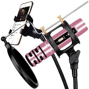 Microfoon POP-filter Microfoon Reverb for Karaoke Gaming-opnamemicrofoon Microfoon met geluidskaart (Color : Pink, Size : One size)
