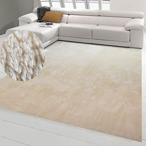 Uni tapijt woonkamer zacht Flokati badkamer wasbaar in beige, 160x230 cm