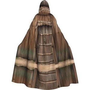 FRGMNT Rustieke kraam houten deur print mannen Hooded Mantel, Volwassen Cosplay Mantel Kostuum, Cape Halloween Dress Up, Hooded Uniform