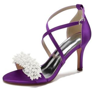 SYDZSW Ivoor satijn trouwschoenen met naaldhak bruidsschoenen met hoge hakken sandalen bruidsschoenen bruid 35-42, Donker Paars, 35 EU