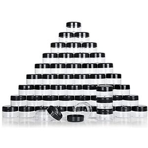 ZIQI 100 stuks monster lege containers, 20 g doorzichtige cosmetische container potten met deksels, plastic pot make-up potten voor cosmetica, crème, lippenbalsem, lip scrub, zalf-lek proof, Helder/Zwart