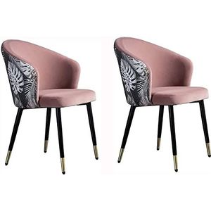 GEIRONV Moderne fluwelen eetkamerstoel set van 2, met metalen poten fluwelen rugleuningen zitting huishoudelijke make-up stoel dressing woonkamer stoel Eetstoelen (Color : Pink, Size : 43x44x79cm)