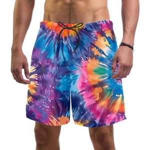 PAFEFO Zwemplank Shorts voor Mannen Strandshorts voor Tieners Zomer Sneldrogende Sport, Kunst Kleurrijke Tie Dye, Kunst Kleurrijke Tie Dye, S