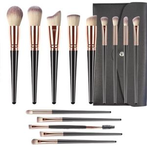 Multifunctionele Make-upborstel Make-upkwastenset 14-delige Oog- En Gezichtsmake-upkwasten Met Synthetische Haren Oogmake-up Kwasten voor Dames(Black+Brush Pack)
