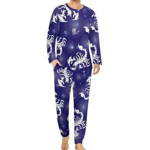 Magic Scorpions And Stars Comfortabele herenpyjama, set met ronde hals, lange mouwen, loungewear met zakken, 6XL