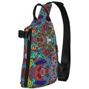 OdDdot Abstract Monster Print Crossbody Sling Bag Voor Vrouwen Mannen, Borst Tas Dagrugzak Voor Reizen Sport, Abstract Monster, Eén maat