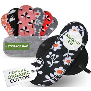 Herbruikbare dunne inlegkruisjes, verpakking van 7 stuks (M), wasbare inlegkruisjes van organisch katoen, voor dames, middelgrote doek, gemaakt in de EU, dagelijks herbruikbare inlegkruisjes voor vaginale afscheiding en lichte afscheiding, niet voor menstruatie