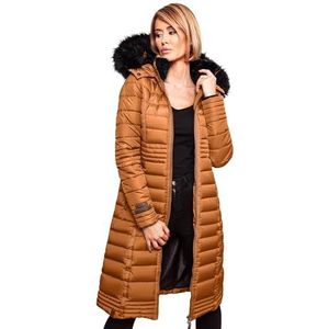 Navahoo B670 Winterjas voor dames, gewatteerde jas, lange gewatteerde warme teddyvacht, bruin (cinnamon), M