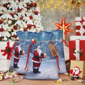 Kerst Trekkoord Gift Zakken Kerst Winter Kerstman Gedrukt Xmas Wrapping Bag Herbruikbare Kerst Goody Bags voor Cadeaus Kerstvakantie Party Decor