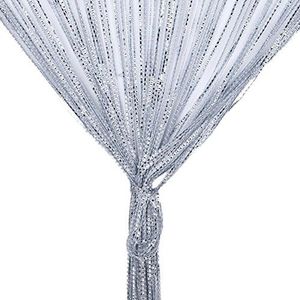 Vidillo draadgordijn, glitter, wit, 100 x 200 cm, wandgordijn, etalagedecoratie, decoratief gordijn, kamerverdeler, vliegengordijn, voor bruiloft, café, restaurant, grijs