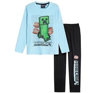 Minecraft Kinderpyjama lange pyjama voor jongens en meisjes 9 jaar maten 134 cm Sky lichtblauw, blauw, 134