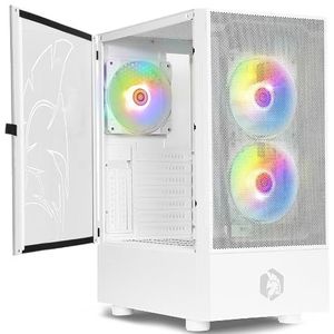 EMPIRE GAMING - Sapphire Gaming PC-behuizing - ARGB Medium Tower ATX/Micro-ATX/ITX - Zijdeur van gehard glas - 3 ventilatoren 3 pinnen 5 Volt LED RGB adresseerbaar 120MM - MB Sync - Wit