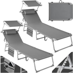 tectake® Chloé Set van 2 ligstoelen, inklapbaar, 4 posities, kussens, hoofdsteun, waterafstotend, voor tuin, terras, balkon, zwembad en strand, grijs