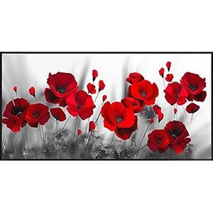 Canvas Schilderij Rode Klaprozen Bloem Poster en Bloem Art Print Muurschildering Foto Woonkamer Decoratie Schilderen (70x140 cm) Frameloze