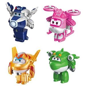 Super Wings EU750040B Transform-A-Bots 4 Pack Supercharged Paul, Dizzy, Mira & Golden Boy Toys for 3+ Year Old Girls, Mixed Colours, 2'