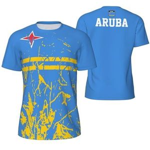 Sport T-Shirt Vintage Aruba Vlag Graan Tees 3D Gedrukt voor Fitness Running Voetbal, Meerkleurig, S