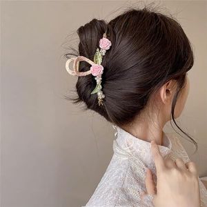 Grote haarklauwclips, Koreaanse roze roos haarklauw Vrouwen haarspeld Grijp haarclip Groot meisje elegante krabhaai Clip hoofdtooi 4 (Color : 3)