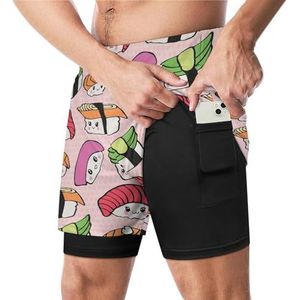 Traditionele Japanse Voedsel Sushi Grappige Zwembroek met Compressie Liner & Pocket Voor Mannen Board Zwemmen Sport Shorts