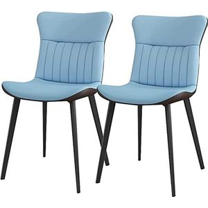 GEIRONV Moderne set van 2 eetkamerstoelen, for slaapkamer woonkamer koolstofstalen poten keukenstoel mat leer gestoffeerde accentstoelen Eetstoelen (Color : Blue, Size : 42x46x83cm)