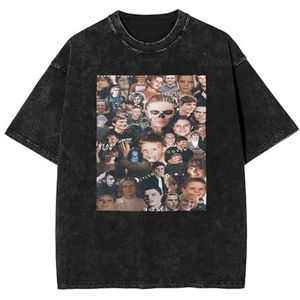 Evan Actor Peters T-shirt Washed Vintage Shirt Print Crewneck Top Tee Korte Mouw T-shirt voor Mannen Vrouwen 5 Maten, Zwart, XL