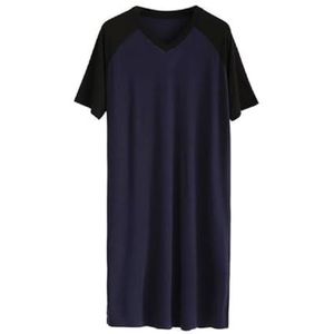 Modale nachtkleding for heren Lange nachthemden Korte mouw V-hals Casual nachtjapon met kleurblokken Big & Tall Zachte nachtkleding(Color:Black navy blue,32-33, 3435, 36-37, 38-39, 40-41, 42-43,