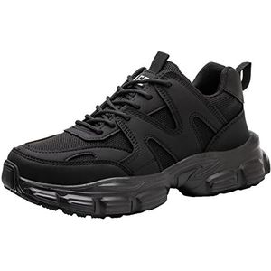 Veiligheidsschoenen Voor Dames Chunky Stalen Neus Sneakers Mesh Lichtgewicht Lage Industriële Werkschoenen,zwart,38 EU