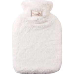 Warmwaterkruik verdikte pluche warmwaterzak 2000 ml PVC warme flessen handwarmer cover wrap warmwaterkruik zak voor bed periode kramp warmwaterzak (wit)