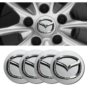 4 stuks auto naafdoppen sticker voor Mazda CX-5 CX-7 CX-8 M6 MX5 RX7 RX8 A8 CX9 X MX 56mm wielnaafafdekking sticker badge logo naafdop velgdoppen waterdicht stof accessoires silver