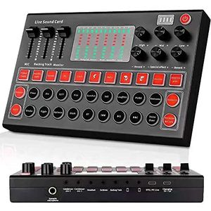 geluidsconsole, DJ-mixer, geluidsmixer met USB-audio-interface en stereo-equalizer, meerdere geluidseffecten, geluidskaart-audiomixer