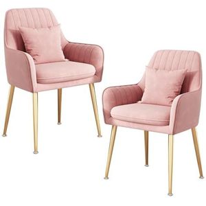 JLVAWIN Maaltijdstoelen Set van 2 fluwelen eetkamerstoelen, keuken eetkamerstoelen, receptie stoelen fauteuils voor slaapkamer toonbank lounge woonkamer (roze)