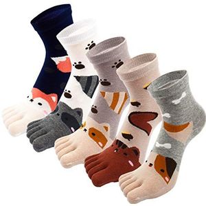 REKYO 5 paar katoenen kindersokken voor kinderen, vijf vingers, grappige sokken, cartoon, dierpatroon, voor meisjes en jongens van 3-12 jaar, cartoon, 3-7 anni