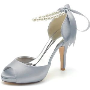 Dames Stiletto Sandalen Met Hoge Hak Peep Toe Trouwjurk Schoenen Platform Enkelbandje Avondfeest Galapumps,Zilver,36 EU