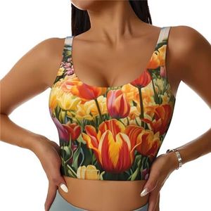Tulip Tulip Tuin Print Casual Wear Vrouwen Sport Vest Yoga Vest Workout Vest Voor Vrouwen Lichtgewicht Trendy, Zwart, S