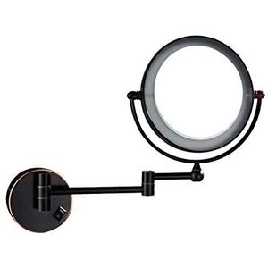 EEBRIKNQ Wandmake-upspiegel met vergroting, 360 graden draaibaar, aan twee zijden uittrekbaar, geen gaten nodig voor de installatie (mat zwart, 3X)
